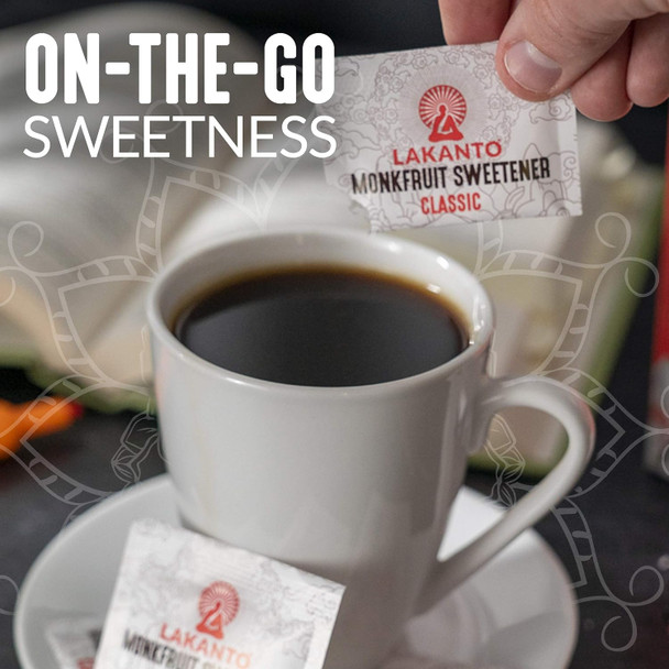 Lakanto Classic Monk Fruit Sweetener Packets - White Sugar Replacement, Zero Net Carbs, Zero Glycemic, Zero Calorie, Swe