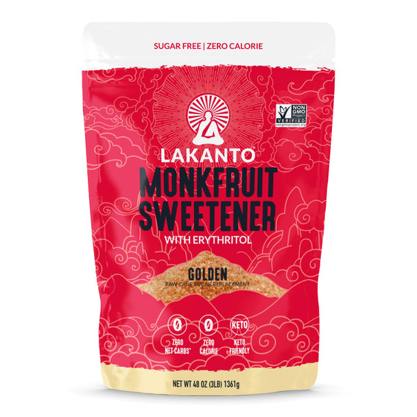 Lakanto Golden Monk Fruit Sweetener with Erythritol - Raw Cane Sugar Substitute, Coffee Tea, Baking, Zero Calorie, Keto Diet Friendly, Zero Net Carbs, Extract, Sugar Replacement (Golden - 3 lb)