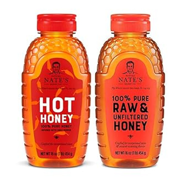 Nate’s Holiday Honey Bundle, 2 Honey Products, Hot Honey + Raw & Unfiltered Honey, Perfect for ing, Holiday Recipe I