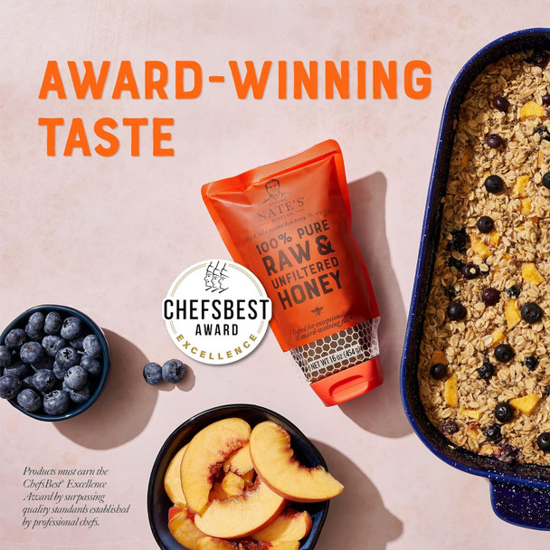 Nature Nate's 100% Pure, Raw & Unfiltered Honey, No-Drip Sustainable Squeeze Pouch Purity , No Additives, 16 O