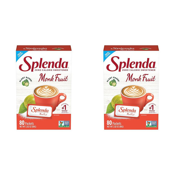 SPLENDA Monk Fruit Zero Calorie Plant Based Sweetener Substitute, Keto Sugar Alternative (80 Count) (Pack of 2)