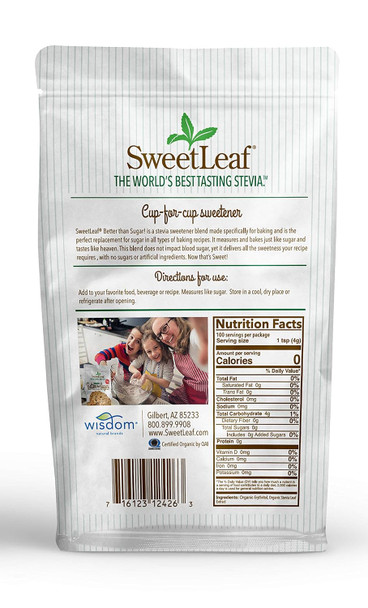 SweetLeaf Better Than Sugar Organic Stevia Granular Sweetener - Blend for Baking, Stevia Powder, Zero Calorie Sweetener,