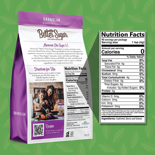 SweetLeaf Better Than Sugar Stevia Granular Sweetener - Blend for Baking, Stevia Powder, Zero Calorie Sweetener, Sugar F