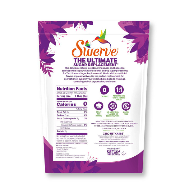 Swerve Ultimate Sugar Replacement Sweetener, Confectioners Sugar Substitute, Zero Calorie, Keto Friendly, Zero Sugar, No