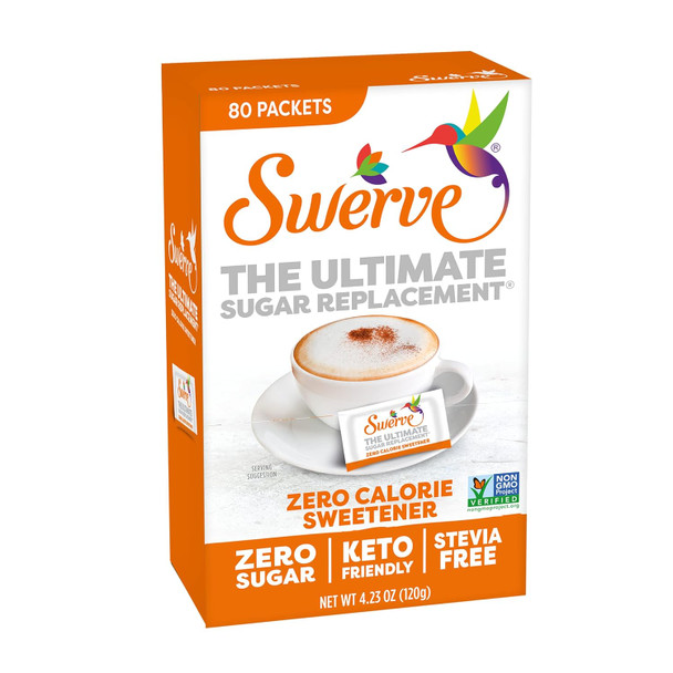 Swerve Zero Calorie Sweetener with Erythritol, Stevia- Sugar Replacement, 80 Packets (Pack of 2)