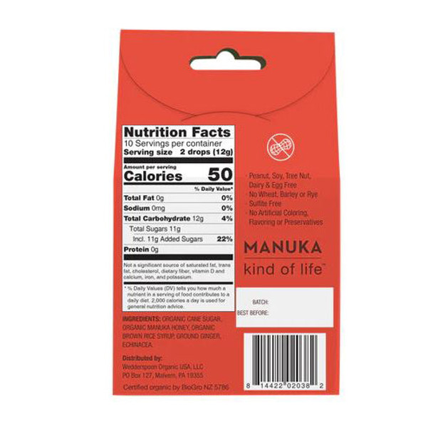 Organic Manuka Honey Drops Ginger with Eusacea 4 Oz By Wedderspoon Organic Manuka Honey Drops Ginger with Eusacea 4 Oz By Wedderspoon