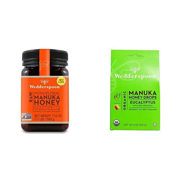 Wedderspoon Raw Premium Manuka Honey KFactor 16+, Unpasteurized, Genuine Zealand Honey, Eucalyptus + Bee Propolis, U