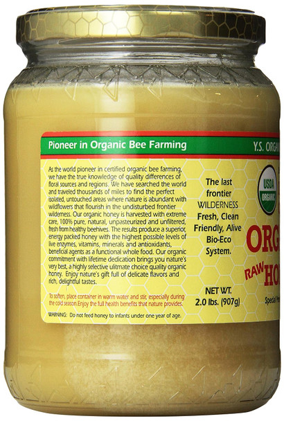 YS Organic Bee Farms Organic Raw Honey 100% Unprocessed, Unpasteurized - Kosher 32oz 2 Lbs