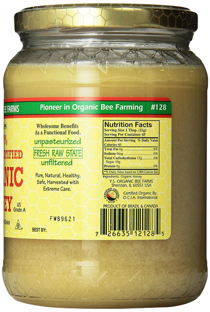 YS Organic Bee Farms Organic Raw Honey 100% Unprocessed, Unpasteurized - Kosher 32oz 2 Lbs