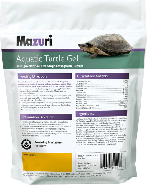 Mazuri Aquatic Turtle Food Easy-To-Serve Gel Freshwater Formula- 8 Ounce (8 Oz) Bag