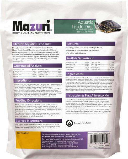 Mazuri Nutritionally Complete Aquatic Turtle Food Freshwater Formula - 12 Ounce (12 Oz) Bag