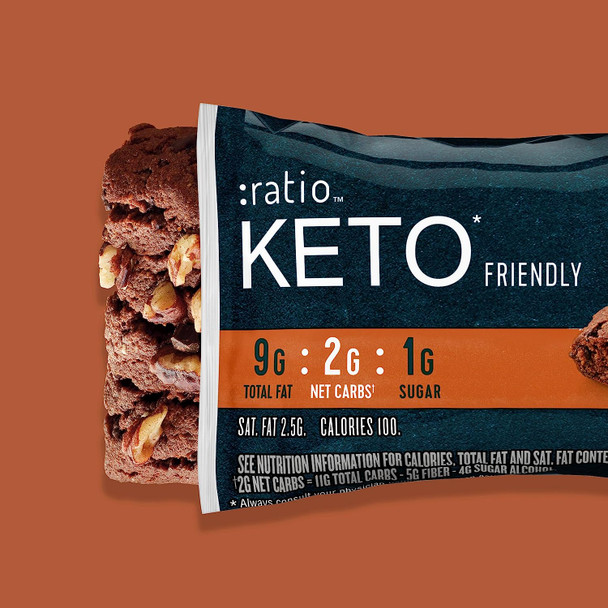 Ratio Keto Friendly Soft Baked Bars, Chocolate Brownie, Keto Snacks, 6 Ct