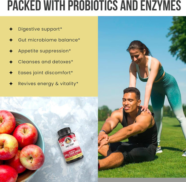 Ancient Bliss Apple Cider Vinegar Organic Capsules With The Mother, Helps Improve Digestion, Unfiltered Vinegar Capsules, 1600Mg (120 Capsules)
