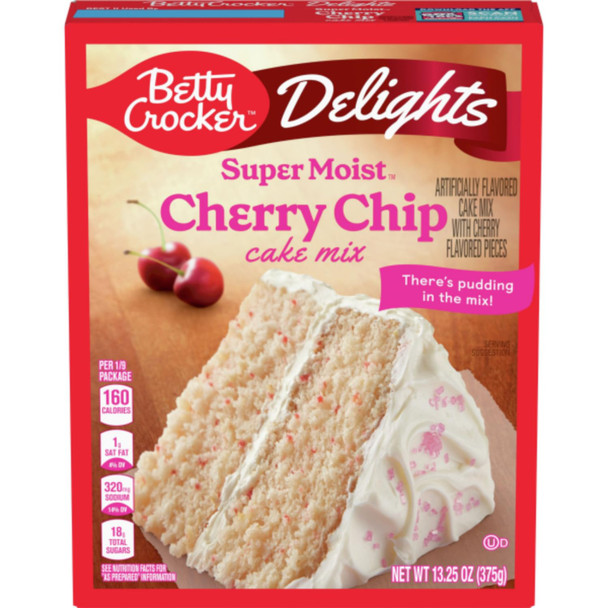 Betty Crocker Delights Super Moist Cherry Chip Cake Mix, 13.25 Oz (Pack Of 3) With By The Cup Frosting Spreader Betty Crocker Delights Super Moist Cherry Chip Cake Mix, 13.25 Oz (Pack Of 3) With By The Cup Frosting Spreader