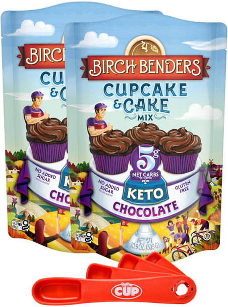 Birch Benders Keto Chocolate Cake & Cake Mix Bundle, 10.9 Oz (Pack Of 2) With By The Cup Swivel Spoons