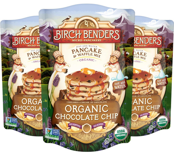 Birch Benders Organic Pancake And Waffle Mix, Non-Gmo, Chocolate Chip, 16 Oz (Pack Of 3)