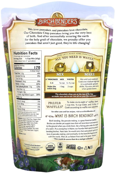 Birch Benders Organic Pancake And Waffle Mix, Non-Gmo, Chocolate Chip, 16 Oz (Pack Of 3)