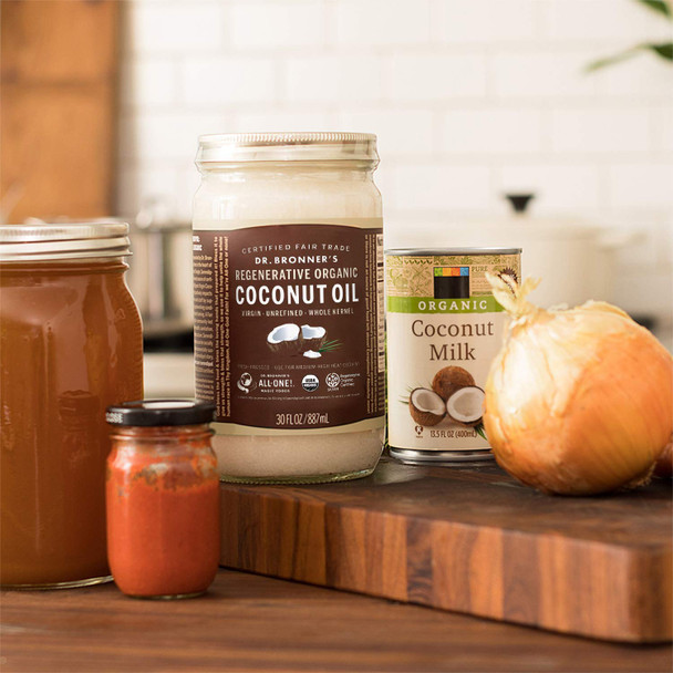 Dr. Bronner'S - Organic Virgin Coconut Oil (Whole Kernel, 30 Ounce) - Coconut Oil For Cooking, Baking, Hair And Body, Unrefined And Fresh-Pressed, Rich And Nutty Flavor, Fair Trade, Vegan, Non-Gmo