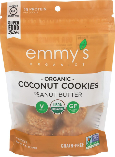 Emmys Organic Peanut Butter Coconut Cookie, 6 Oz