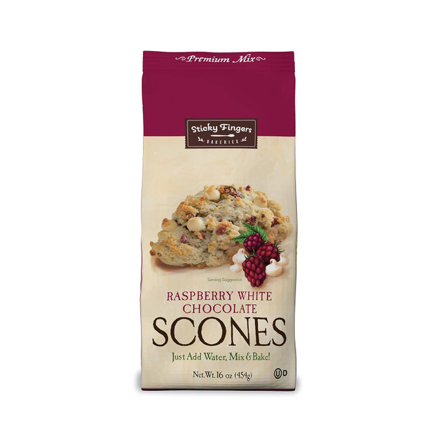 English Scone Mix, Raspberry White Chocolate By Sticky Fingers Bakeries – Easy To Make English Scones Fresh Baked, Makes 12 Scones (1Pk)
