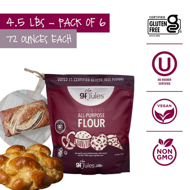 Gfjules Gluten All Purpose Flour No Grit Great Cup For Cup Baking Alternative To Regular Flour, Voted #1 By Gluten & Celiac Consumers, 4.5Lb Pouch Pack Of 6