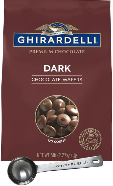 Ghirardelli Dark Chocolate Wafers, 120 Count Per Lb, 5Lb Bag With Ghirardelli Stamped Barista Spoon