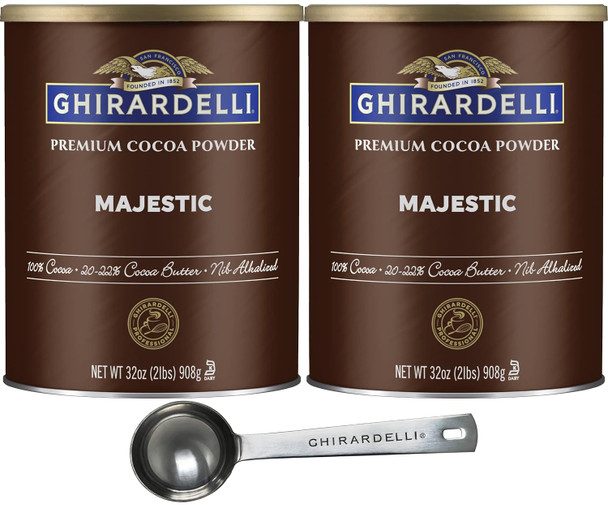 Ghirardelli Majestic Premium Cocoa Powder, 32 Ounce Can (Pack Of 2) With Ghirardelli Stamped Barista Spoon