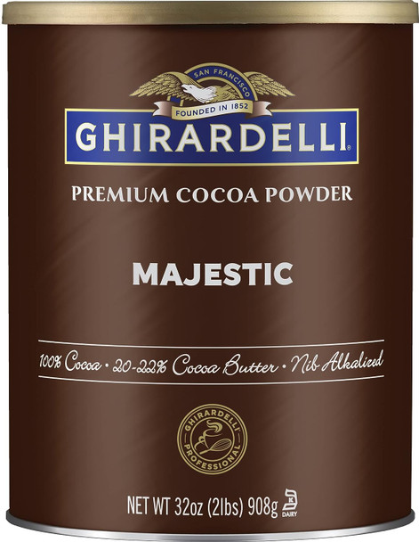 Ghirardelli Majestic Premium Cocoa Powder, 32 Ounce Can (Pack Of 2) With Ghirardelli Stamped Barista Spoon Ghirardelli Majestic Premium Cocoa Powder, 32 Ounce Can (Pack Of 2) With Ghirardelli Stamped Barista Spoon