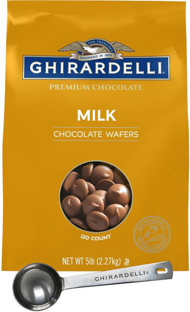 Ghirardelli Milk Chocolate Wafers, 120 Count Per Lb, 5Lb Bag With Ghirardelli Stamped Barista Spoon