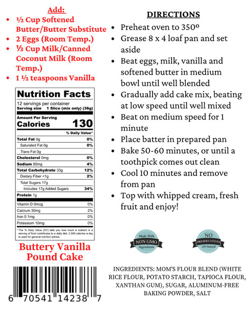 Gluten Buttery Vanilla Pound Cake Mix