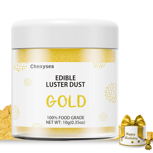 Gold Edible Luster Dust 10 Grams, Food Grade Cake Luster Dust Tasteless Dessert Dusting Powders For Baking Cherrysea Food Coloring Powder For Cakes, Cake Pops,Fondant,Chocolate, Candy