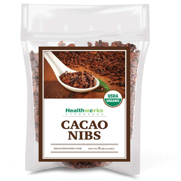 Healthworks Cacao Nibs Raw Organic (80 Ounces / 5 Pound) Criollo Bean Unsweetened Chocolate Substitute Organic Keto, Vegan & Non-Gmo Antioxidant Superfood