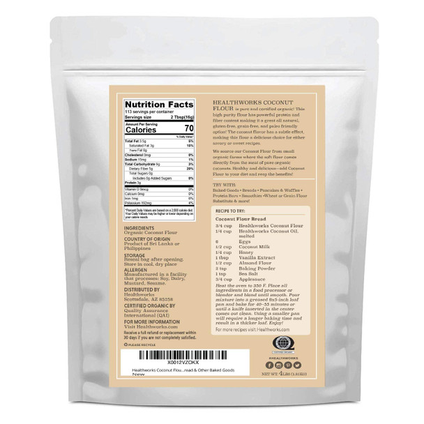 Healthworks Coconut Flour Unrefined Raw Organic (64 Ounces / 4 Pounds) Organic Keto, Vegan & Non- Gmo Protein Based Whole Foods Pancakes, Waffles, Bread & Other Baked Goods Healthworks Coconut Flour Unrefined Raw Organic (64 Ounces / 4 Pounds) Organic Keto, Vegan & Non- Gmo Protein Based Whole Foods Pancakes, Waffles, Bread & Other Baked Goods