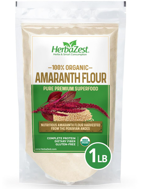 Herbazest Amaranth Flour Organic - 1 Lb - Usda , Vegan & Gluten Superfood - Perfect For Baked & Non-Baked Goods, Savory Dishes & More