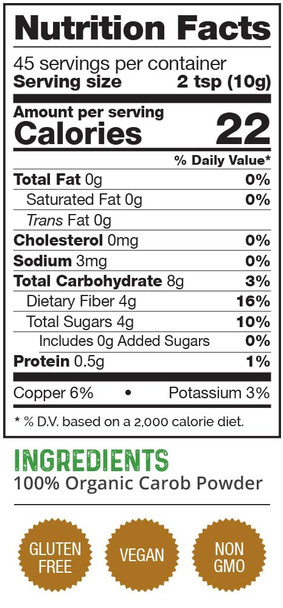 Herbazest Carob Powder Organic - 16Oz (454G) - Vegan & Gluten Superfood - Tasty Addition To Smoothies, Hot Beverages, Desserts, & More