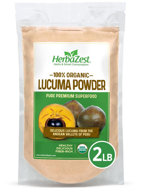 Herbazest Lucuma Powder (2 Lb) - Usda Organic – Vegan, Non-Gmo & Gluten - Delicious, Fiber Packed & Tasty Addition To Smoothies, Desserts, Ice Cream & More