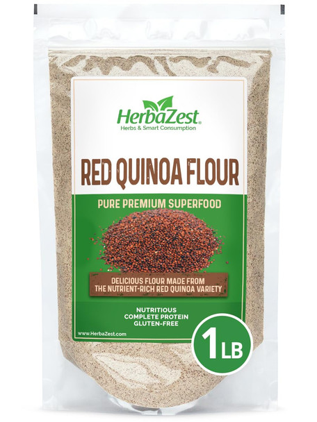 Herbazest Red Quinoa Flour Organic – 1 Lb - Vegan & Gluten Superfood - Baking Flour Alternative - Perfect For Baked & Non-Baked Goods, Pancakes & Waffles, Savory Dishes & More