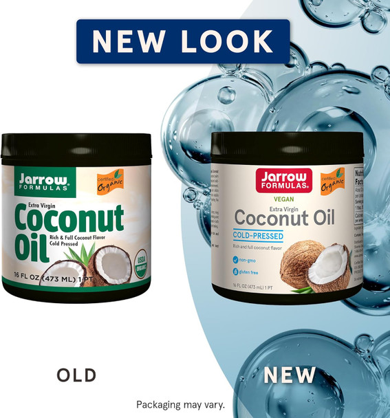 Jarrow Formulas Extra Virgin Organic Coconut Oil - 16 - Rich & Full Coconut Avor - Unrefined & Cold-Pressed - Solvent - Ideal For Cooking & Baking