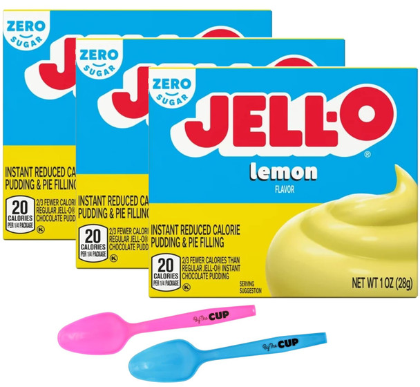 Jell-O Zero Sugar Lemon Instant Pudding & Pie Filling Mix 1 Oz Box (Pack Of 3) With Mood Spoons