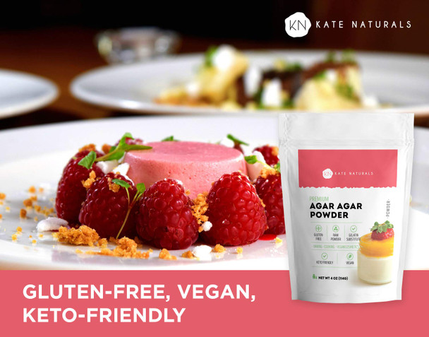 Kate Naturals Agar Agar Powder For Vegans, Baking, And Petri Dishes (4Oz). Substitute Unflavored Gelatin Powder & Thickener For Vegan Jello & Gelatin Sheets. Keto-Friendly, Non-Gmo & Gluten