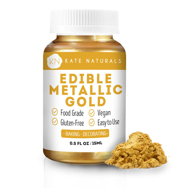 Kate Naturals Edible Metallic Gold Dust For Cake Decorating Edibles & Cookies. Vegan & Gluten-. Easy-To-Use Formula For Baking, Chocolate, Kids. (.5Oz/14G)