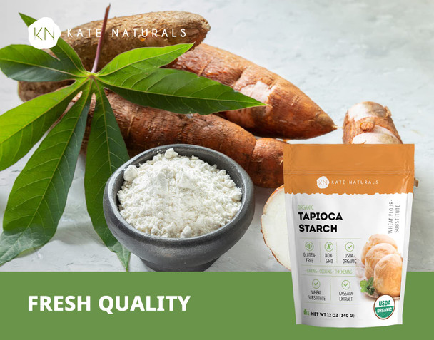 Kate Naturals Tapioca Starch Flour For Baking & Soups (12Oz). Usda Organic Tapioca Flour For Boba, Body Butter, Keto & Vegan. Non-Gmo, Gluten Tapioca Flour Organic For Cooking