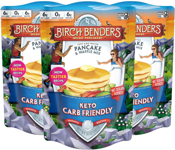Keto Pancake & Waffle Mix By Birch Benders, High Protein, Gluten-, Made With Almond, Just Add Water, 10 Oz (Pack Of 3)
