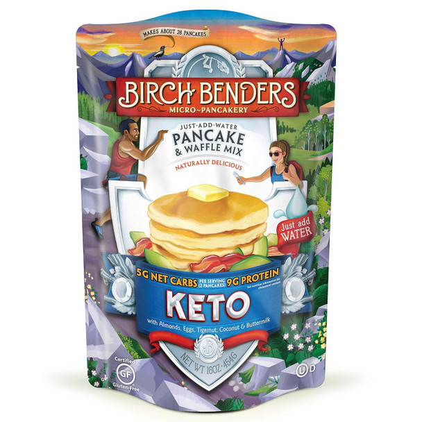 Keto Pancake & Waffle Mix By Birch Benders, Low Carb, High Protein, Grain-, Gluten-, Low Glycemic, Keto Friendly, Made With Almond, Coconut & Cassava Flour, Just Add Water, 16 Oz