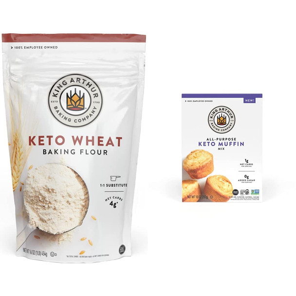 King Arthur Baking Company Keto Bread & Muffin Bundle, Contains One Of Each: Keto Wheat Baking Flour 16 Ounce Bag, Keto Wheat Pizza Crust Mix 10.25 Ounce Box, All-Purpose Keto Muffin Mix 10 Ounce Box