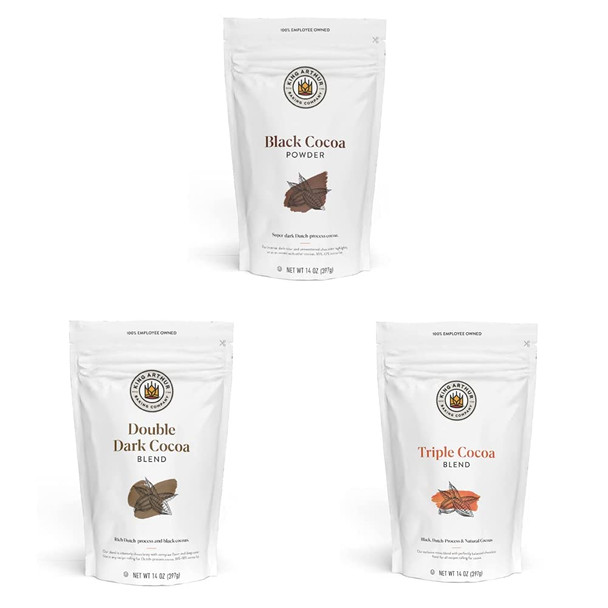 King Arthur Ultimate Baking Cocoa Bundle, Contains One Of Each: Black Cocoa Powder 14 Ounce Bag, Triple Cocoa Powder 14 Ounce Bag, Double Dark Cocoa Powder 14 Ounce Bag, Dutch Process Cocoa Powder King Arthur Ultimate Baking Cocoa Bundle, Contains One Of Each: Black Cocoa Powder 14 Ounce Bag, Triple Cocoa Powder 14 Ounce Bag, Double Dark Cocoa Powder 14 Ounce Bag, Dutch Process Cocoa Powder
