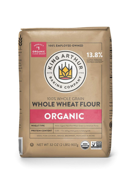 King Arthur, 100% Organic Whole Wheat Flour, 100% Whole Grain, Non-Gmo Project Verified, 2 Pounds (Pack Of 12)