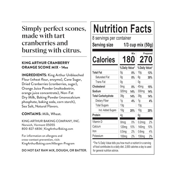 King Arthur, Cranberry Orange Scone Mix, Signature Recipes, Non-Gmo Project Verified, Kosher, 14 Ounces