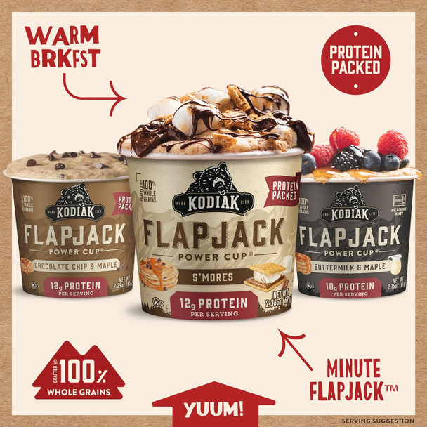 Kodiak Cakes Protein Pancake On The Go Flapjack Cups Mix Buttermilk, Chocolate Chip, & S’Mores Variety Pack