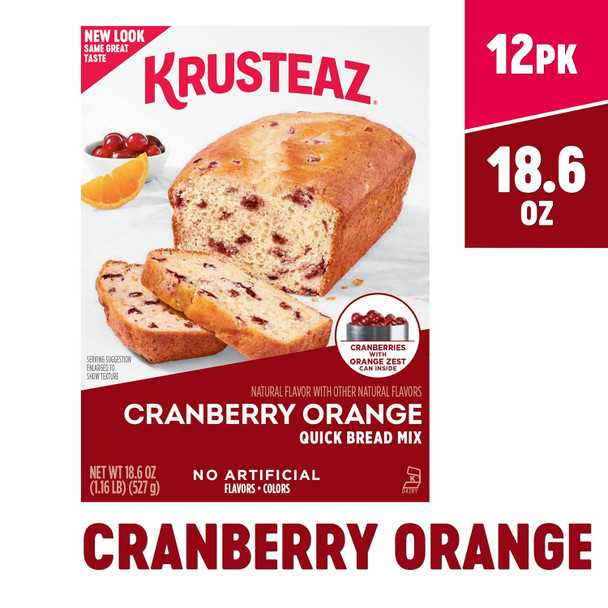 Krusteaz Cranberry Orange Quick Bread Mix, Made With Real Cranberries & Orange Zest, 18.6 Oz Boxes (Pack Of 12)